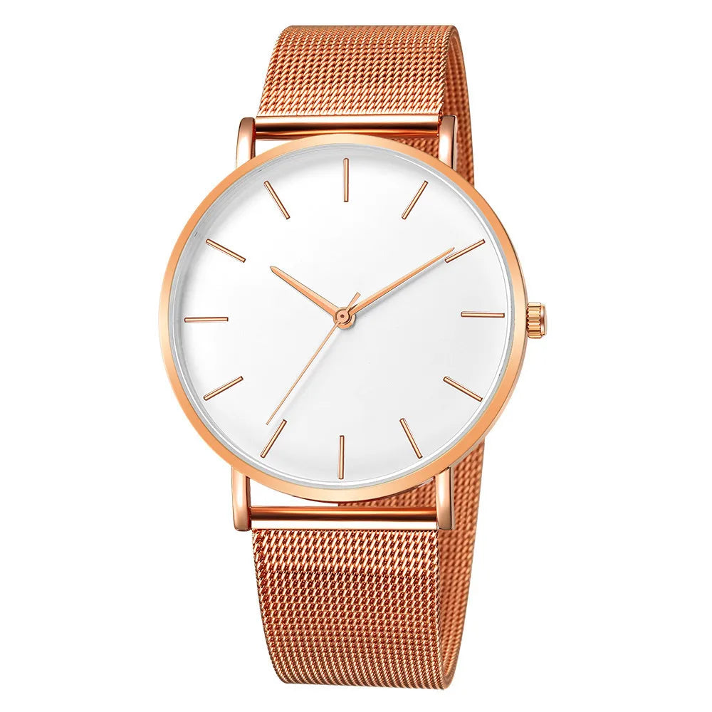 Rose gold RODRIGO Zarif Minimalist Saat, mesh band, minimalist beyaz kadran ile