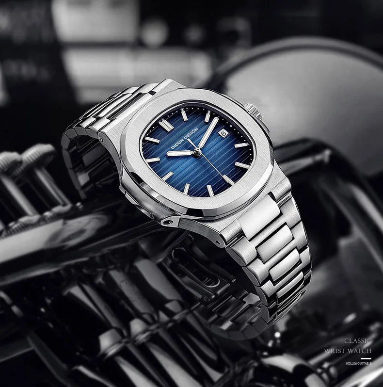 Paslanmaz çelik Patek Philippe Nautilus mavi kadranlı marco® kuvars saat