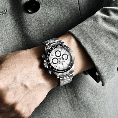 Stainless steel Rolex Daytona kronograf saat, beyaz kadran ve siyah bezel ile erkek lüks spor