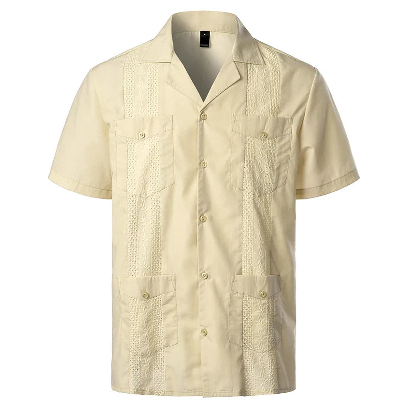 Cream rengi guayabera gömleği, CARIBBEAN® erkek plaj gömleği için ideal