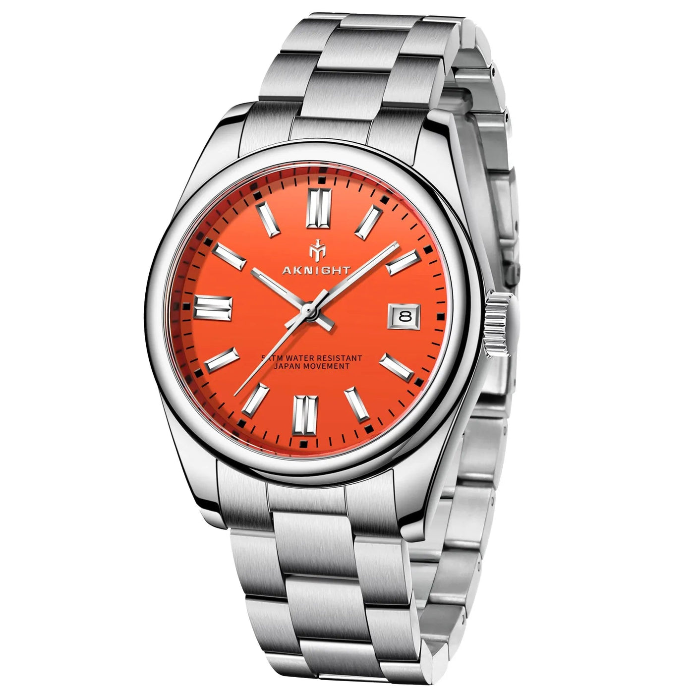 Stainless steel wristwatch with orange dial from PIERRE® Su Geçirmez Gümüş Saat