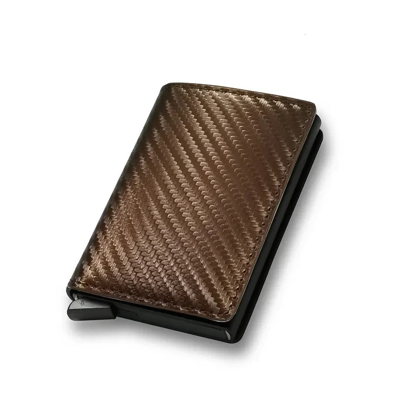 Brown leather wallet with carbon fiber texture for Vintage RFID Deri Cüzdan