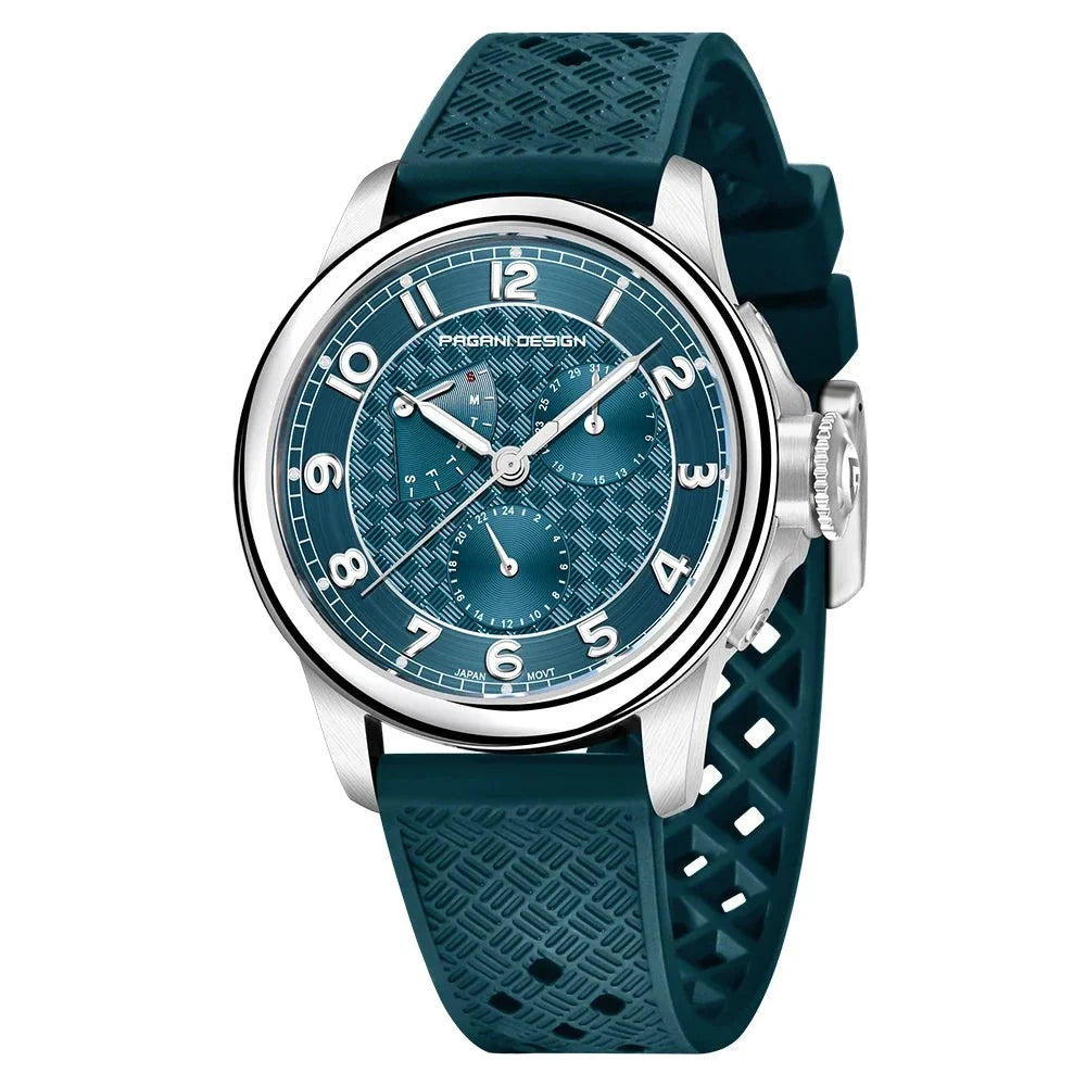 Teal dial and rubber strap PROTO Çok Fonksiyonlu Erkek Kuvars Saat resmi