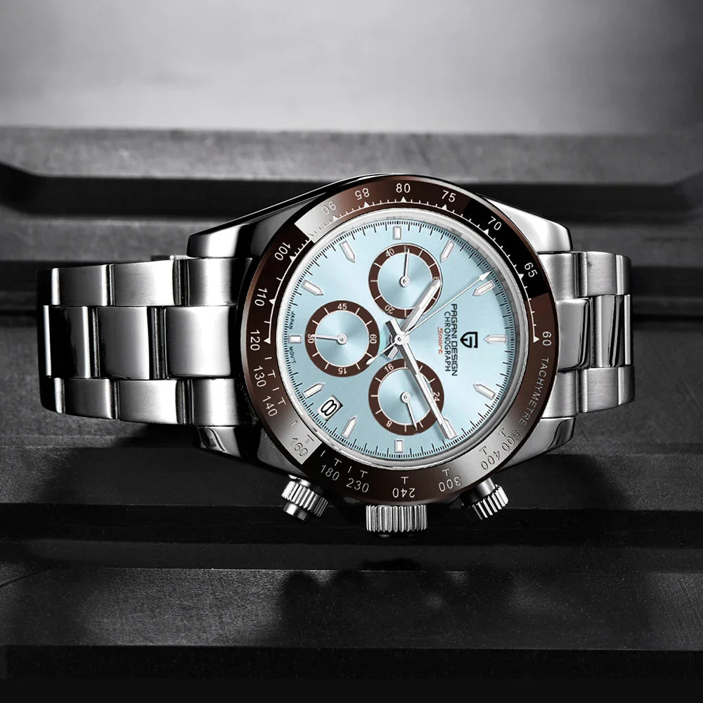 Stainless steel chronograph watch with light blue dial in EDGAR Modern Erkek Çelik Saat