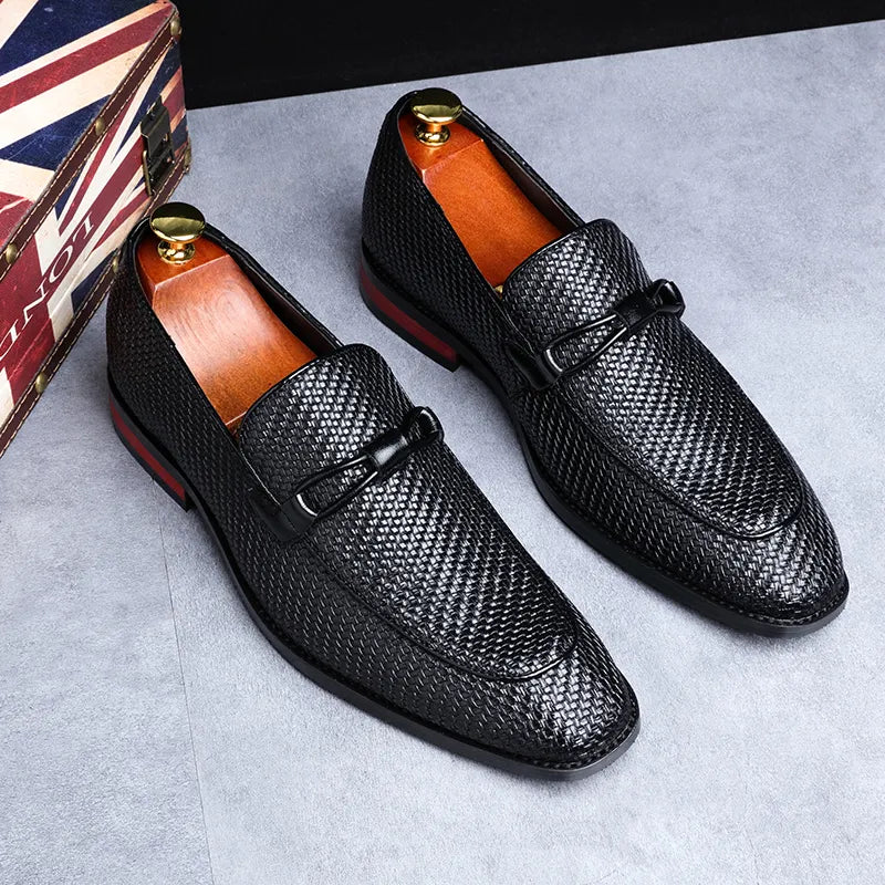 Siyah dokulu deri Lusso Oxford Loafer, örülü desenli şık oxford loafer