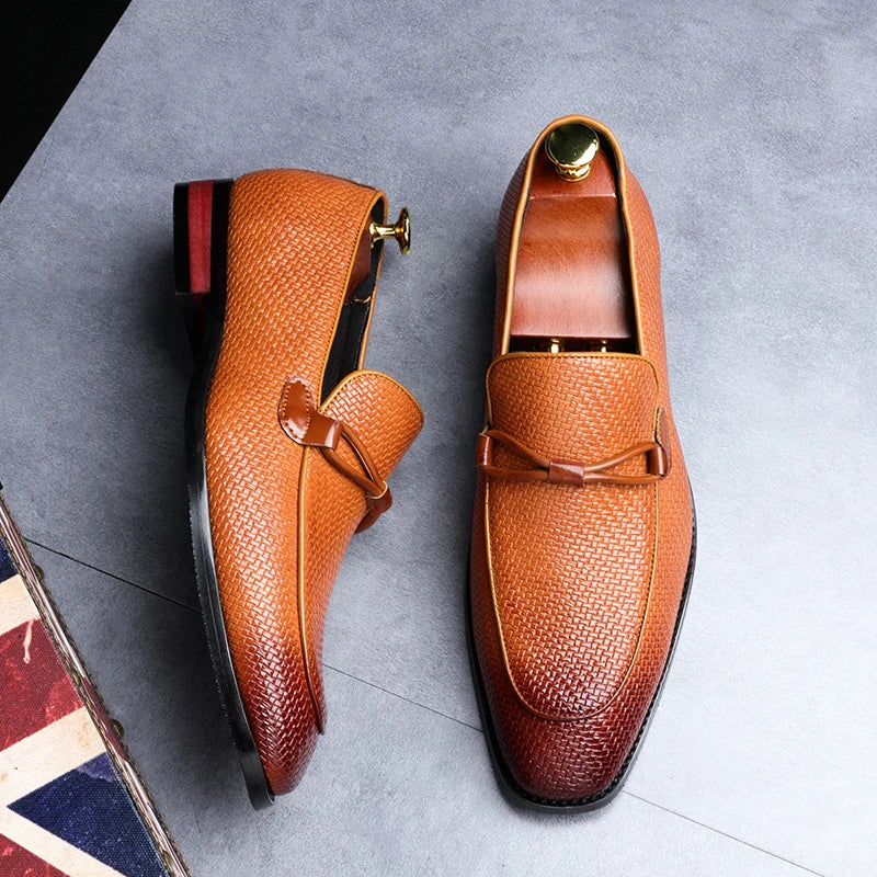 Tan deri Lusso Oxford Loafer with desenli doku ve dekoratif fiyonk detayı