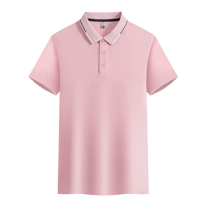 Pembe tomasso® polo gömlek, kısa kollu ve beyaz yaka çerçevesi ile şık bir tasarım