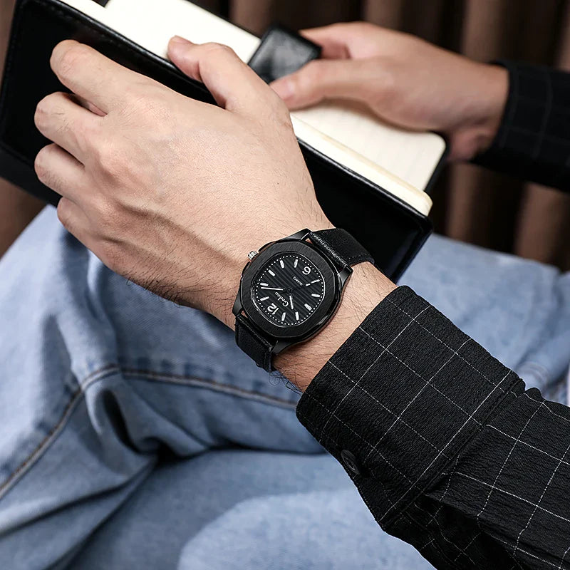 GIACOMO Casual Leather Elegant Watch, siyah analog saat, deri şık tasarım