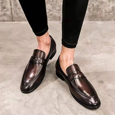 Koyu kahverengi parlak deri erkek casual loafer, ITALO® Günlük Deri Erkek Loafer