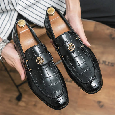 Marco Bigliazzi Deri Penny Loafer with gold hardware and crocodile texture