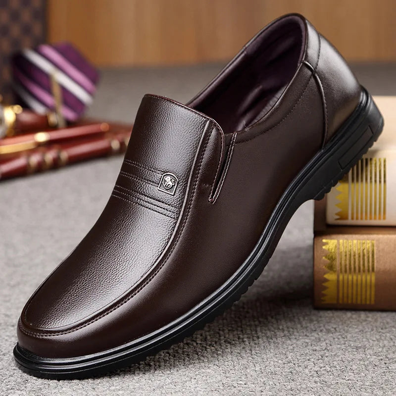 Brown leather slip-on dress shoe with decorative stitching from Henri el yapımı deri ayakkabı