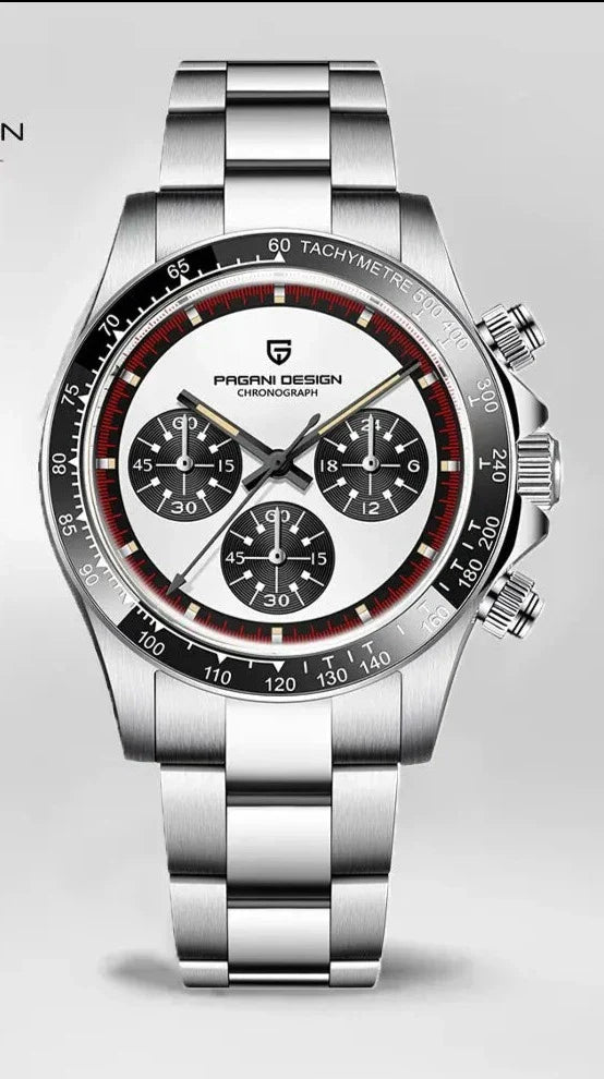 Stainless steel MAZERTTI® Kuvars Moda Saat with white dial and red accents