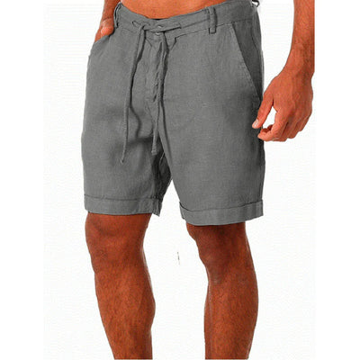 Gray drawstring shorts with rolled cuffs in Erkek Pamuk Keten, ideal for casual wear