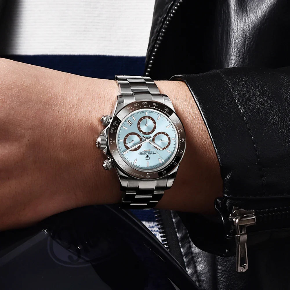 Stainless steel chronograph watch with light blue dial in EDGAR Modern Erkek Çelik Saat