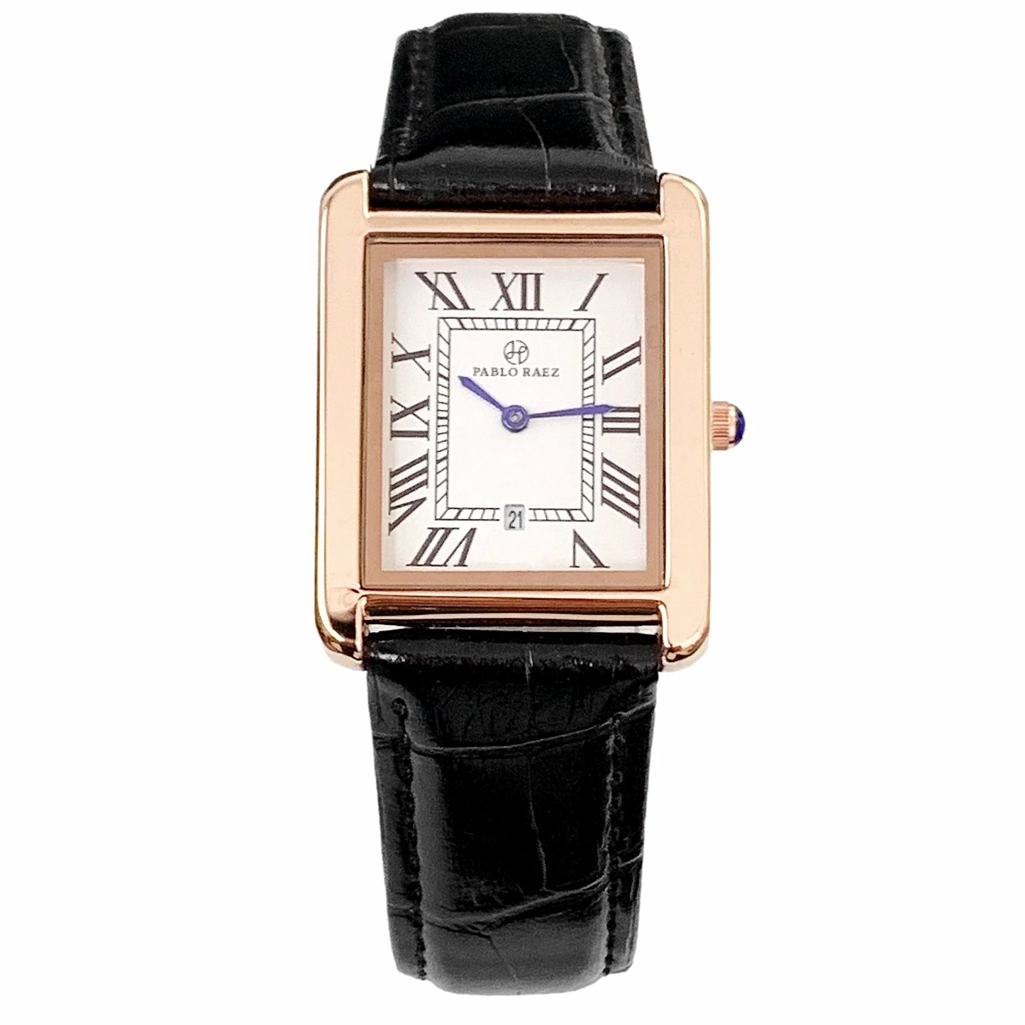 Elegant rose gold lüks deri saat with Roman numerals and black leather strap