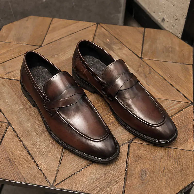 Koyu kahverengi deri penny loafer, ITALO Günlük Deri Erkek Loafer, erkek casual