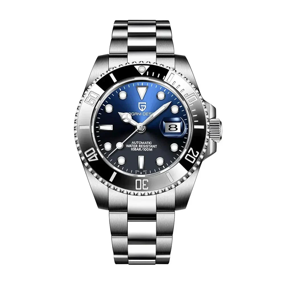 Stainless steel dive watch with blue-black gradient dial, Affetto otomatik mekanik saat