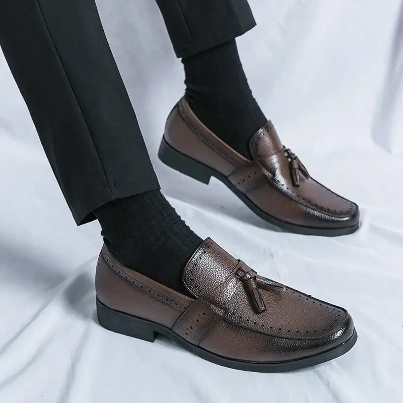 Albizzano kahverengi deri püskül loafer, brogue detaylı corlen günlük unisex ayakkabı