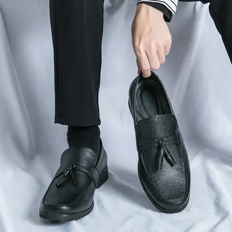 Albizzano siyah deri fransız loafer, corlen günlük unisex şıklığınızı tamamlar