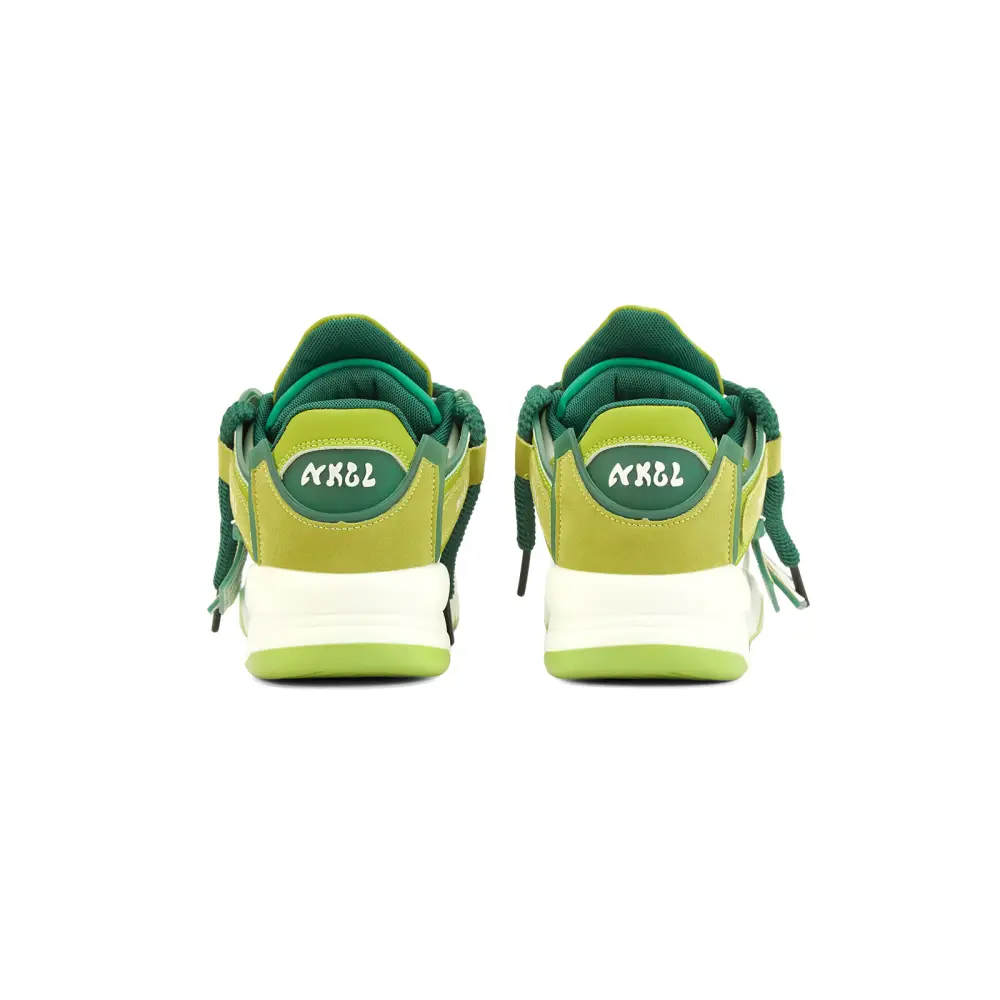 Almadore Jali unisex sneaker in green and yellow, viewed from behind