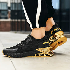 Altomaro Black athletic sneaker with gold accents and mesh, ideal for Vandor erkek sneakers