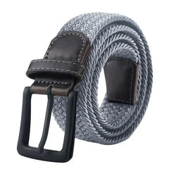 Gray woven elastic belt with black leather trim, uyum sağlar for Arcano