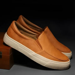 Camporella tan leather slip-on sneakers with white soles, zarif tasarımı for günlük unisex