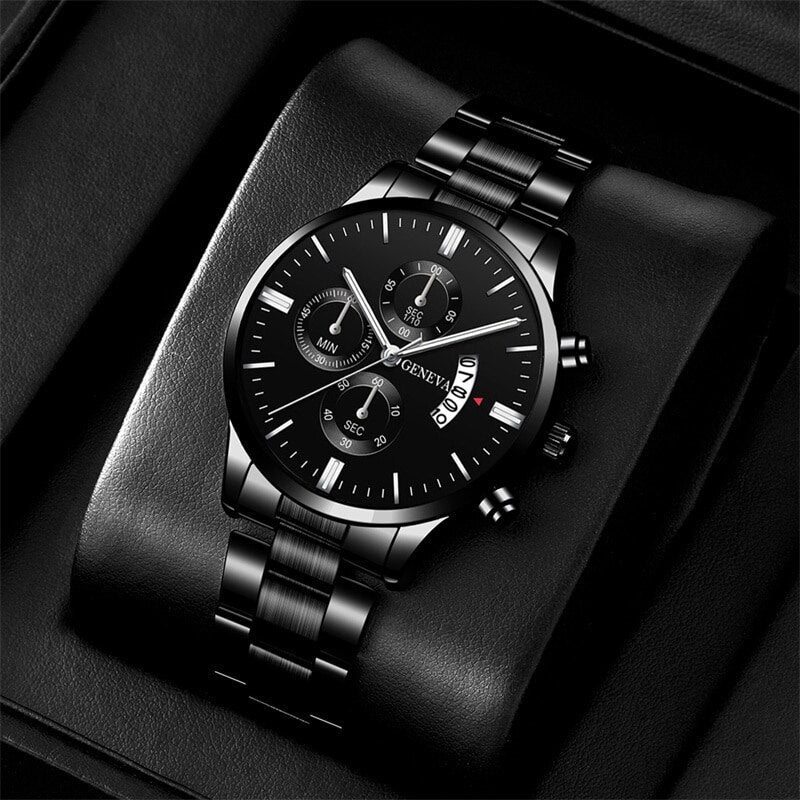 Eternità saat, lüks siyah chronograph saat, metal bağlantılı şık saat