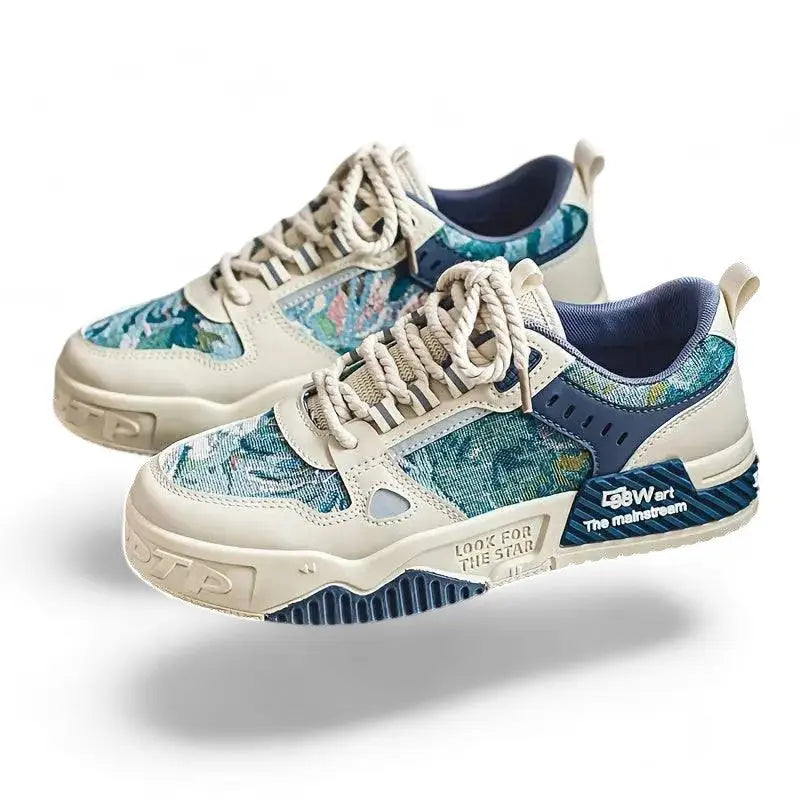 Ferraroli Athletic Sneakers with Turquoise Floral Design and Cream Accents for Trek Erkek