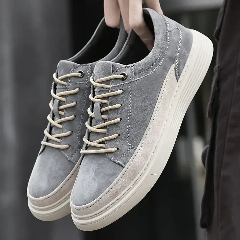 Gray suede Ferrarone sneakers with white soles and cream-colored laces for erkek converse