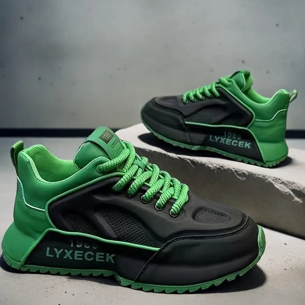 LYXECEK Fontanari siyah ve neon yeşil Velcor erkek sneakers resmi