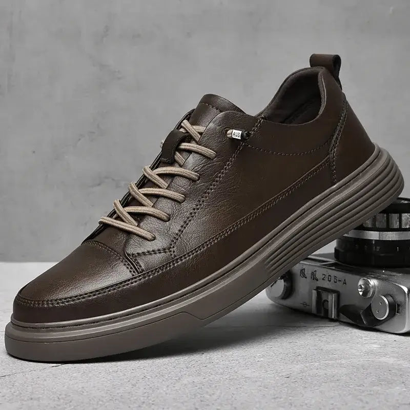 Brown leather Fontanetto casual sneakers for men, perfect erkek günlük ayakkabı