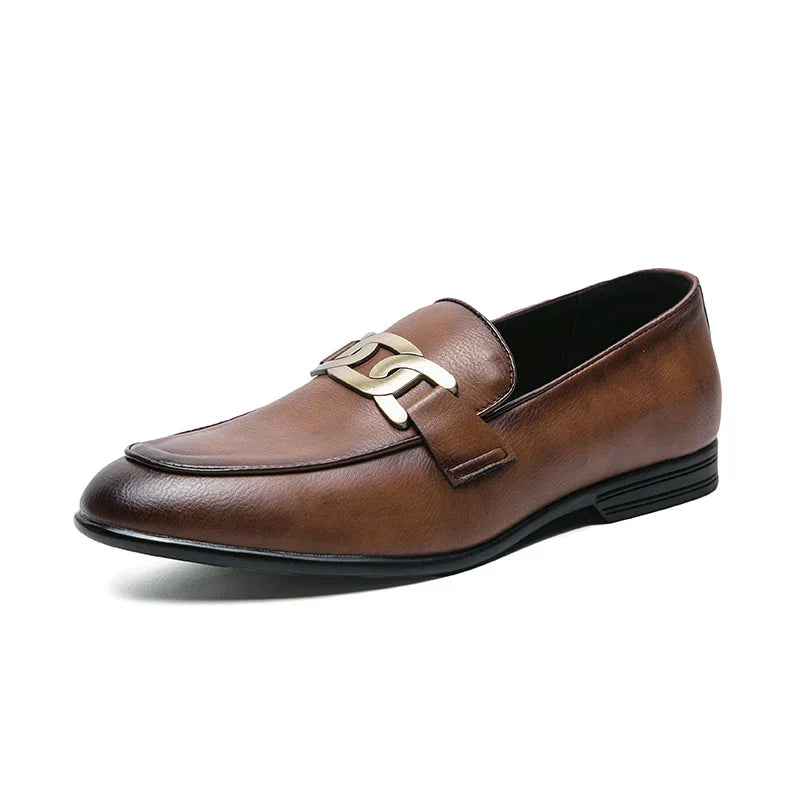 Foxbury Brown leather loafer with metallic buckle detail from San Carlo® Deri