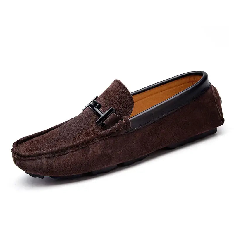 Brown suede Gradavino driving loafer with metal hardware accent for günlük erkek ayakkabı