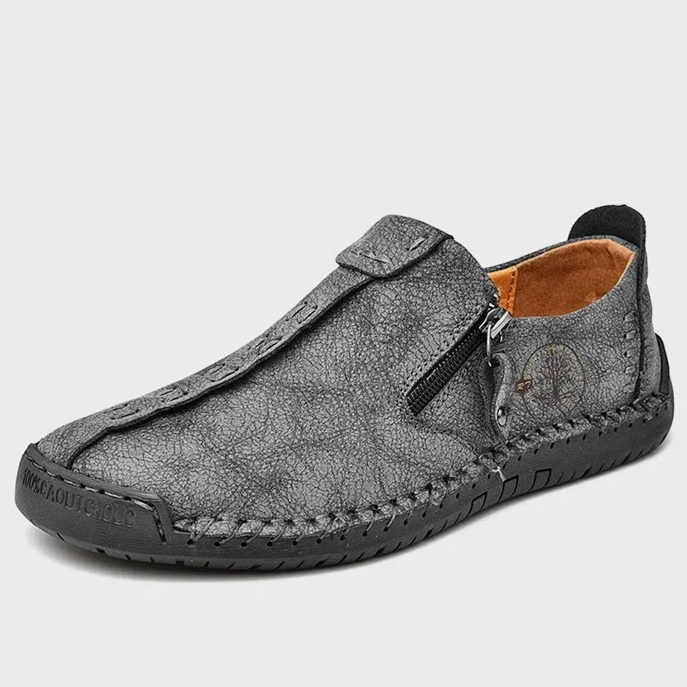 Gravino gri deri slip-on loafer, moccasin dikiş ve yan fermuar detayıyla