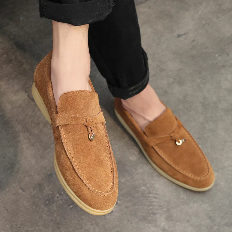 Tan suede Intrigante loafers with light-colored soles from Renoir Gerçek Deri