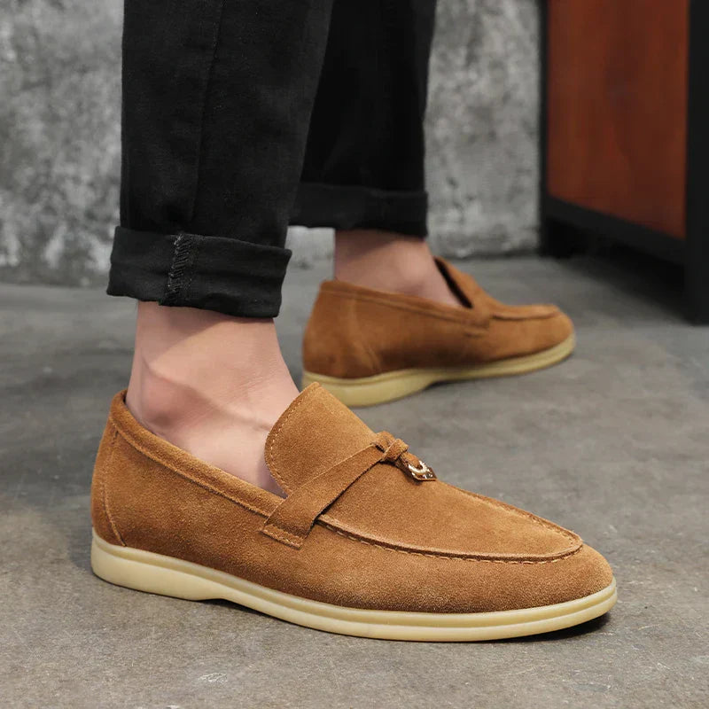 Tan suede Intrigante loafer with metal hardware, Renoir gerçek deri serisi