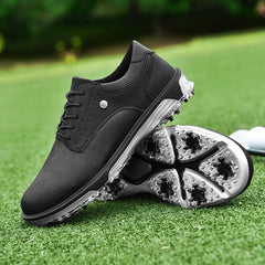 Langley siyah deri golf ayakkabı, cleated tabanlı sedir golf için ideal