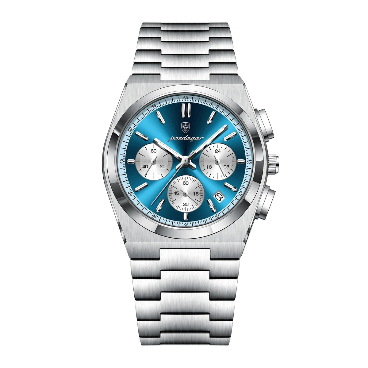 Lucentezza saat, stainless steel chronograph with blue dial and three subdials