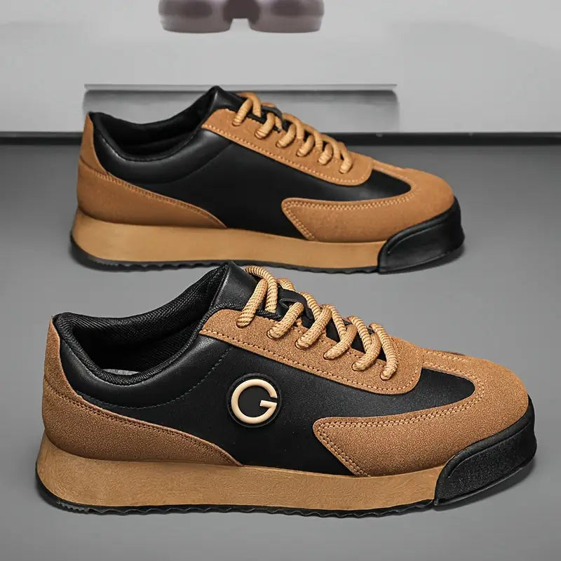 Luminetto lorion erkek sneakers, iki tonlu kahverengi ve siyah, G logosuyla