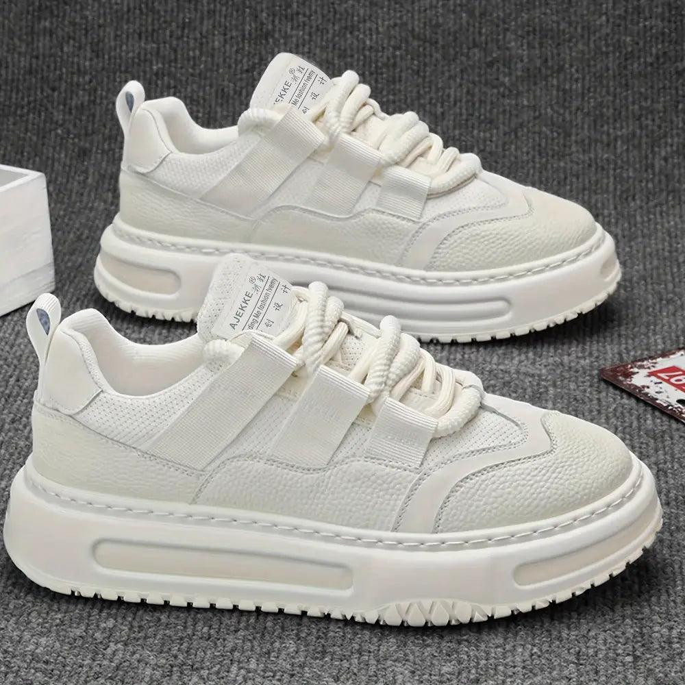 Montavero beyaz chunky platform dexon erkek sneakers, dikişli tabanlı ve bağcıklı