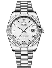 Onirico saat, gümüş paslanmaz çelik kadranı ve fluted bezel ile lüks quartz saat