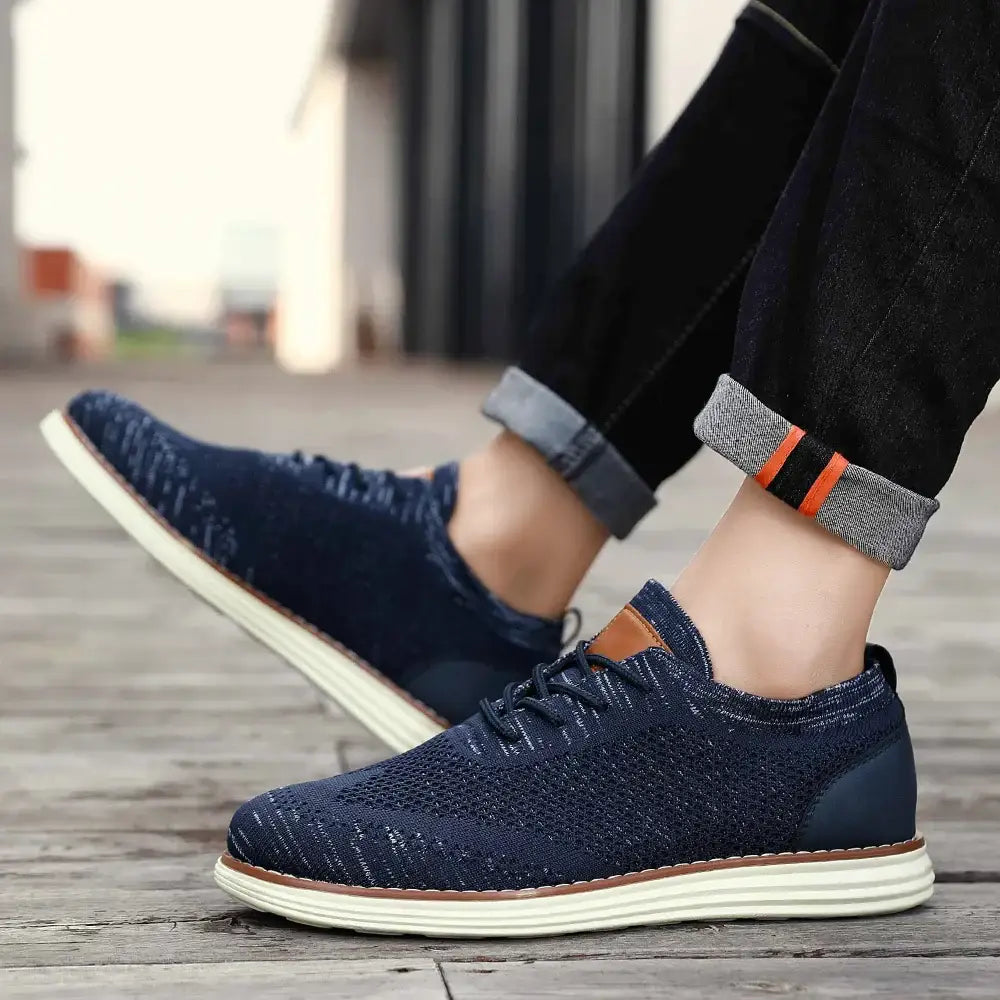 Navy mavi örme sneakers, deride kahverengi detaylarla Tervin günlük ayakkabı