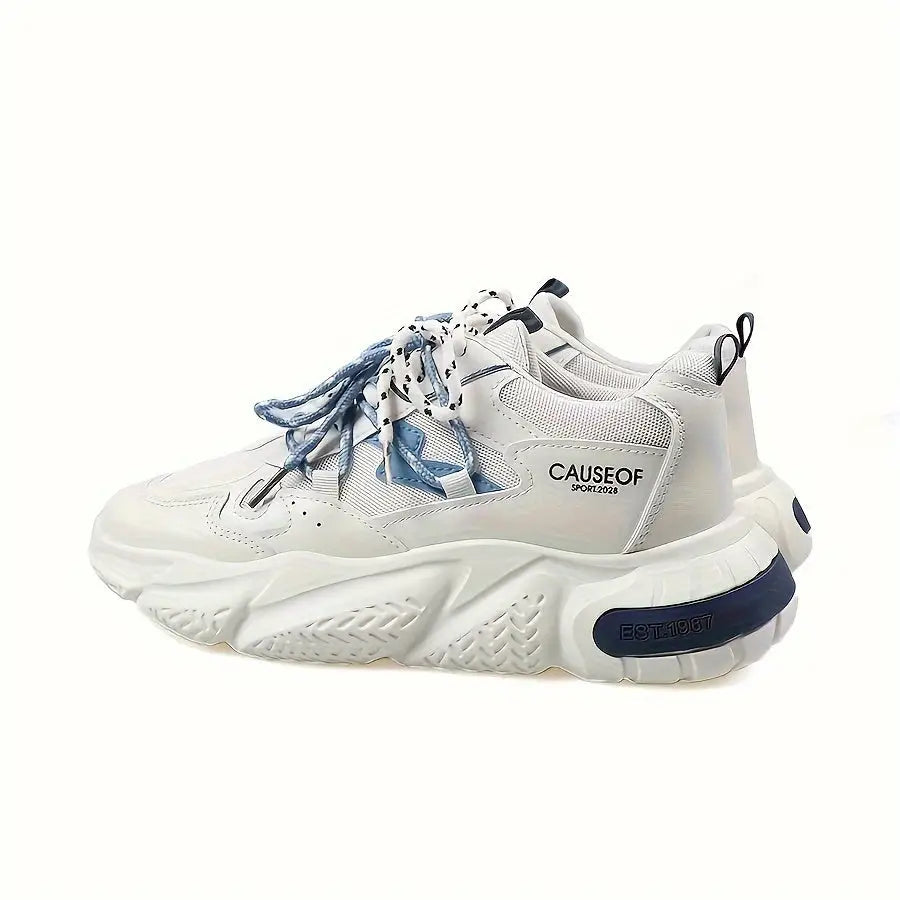 Roverano Beyaz Chunky Atletik Sneaker, navy mavi detaylar ve mesh ile erkek sneakers