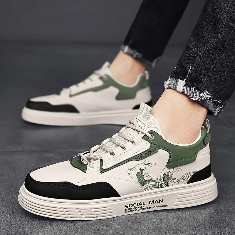 Sorrentello sneakers featuring dragon art in white, green, and black by Elitwalk Sentinel