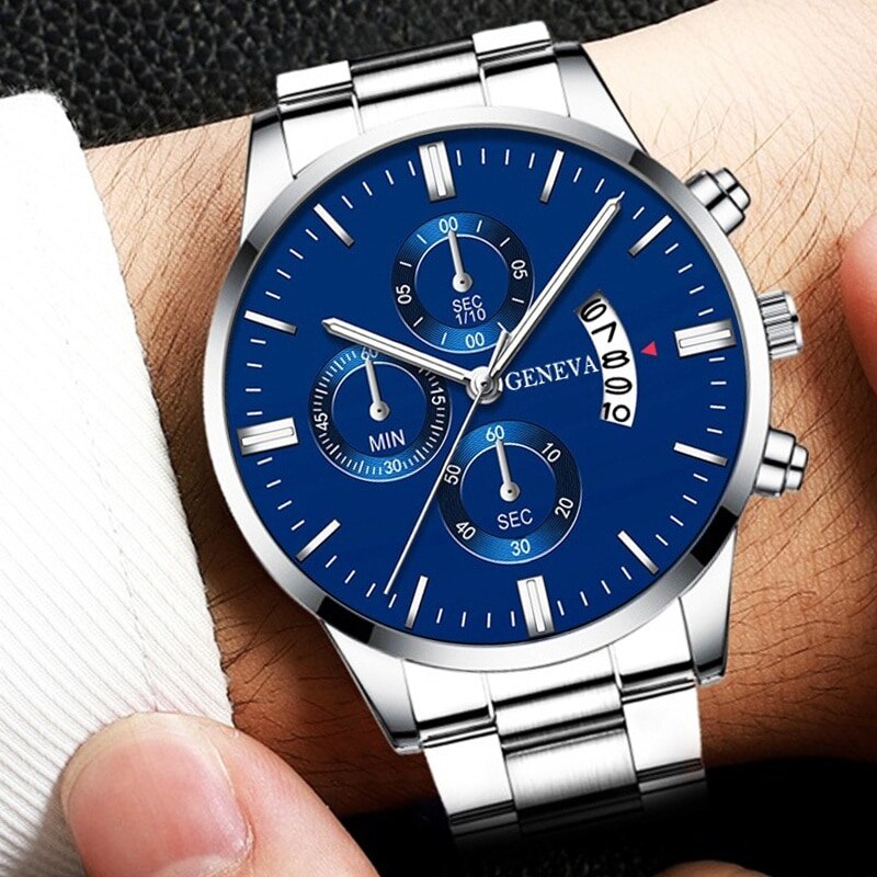 Sussurro di Lusso stainless steel chronograph watch with blue dial and silver indices