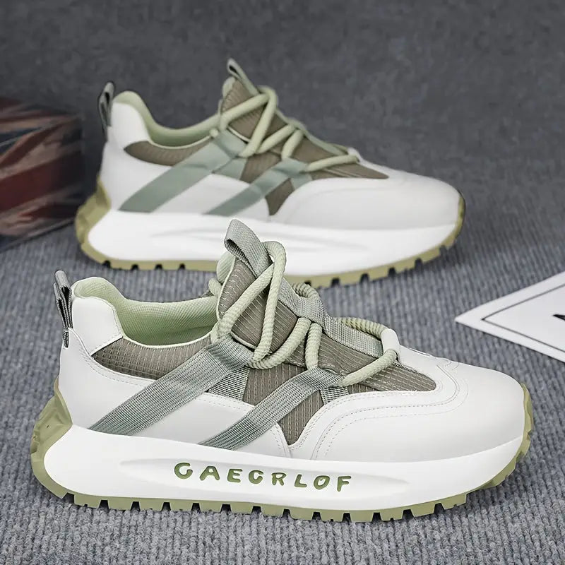 Venazzano Athletic Sneakers in White and Sage Green with GAEGRLOF Branding for Gün Boyu Rahatlık