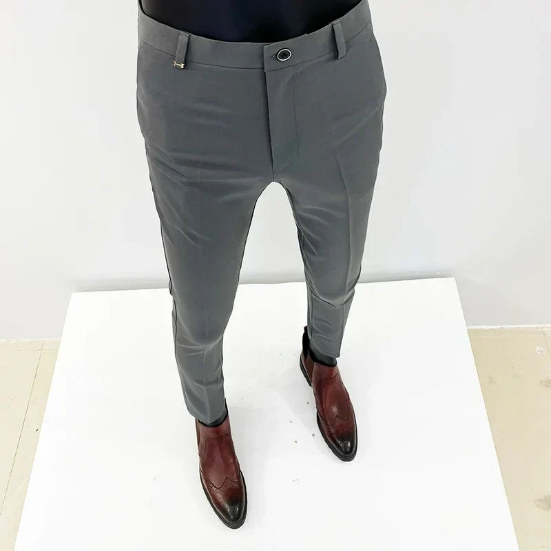 Gray slim-fit Versatile pantolon with brown leather boots by Bonifacio erkek